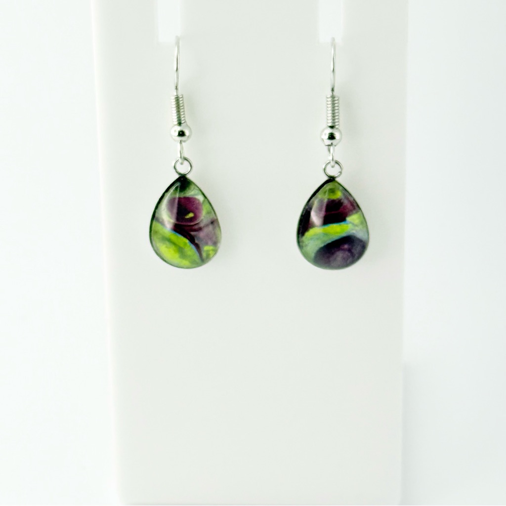 Vibrant Teardrop Earrings With Purple And Green Accents 20$